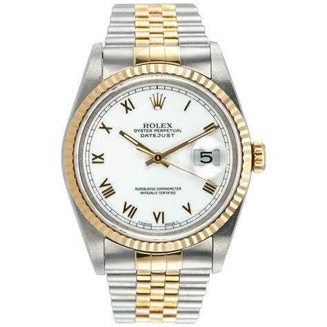 rolex mens 2 tone datejust white pyramid roman numeral dial|rolex datejust 36.